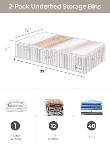 StorageWorks Large Under Bed Storage Containers with Handles and Label Holder, 2 Pack Ultra-thick Fabric Underbed Bins, Closet Organizer for Clothes, Blankets, Sweater thumbnail 2