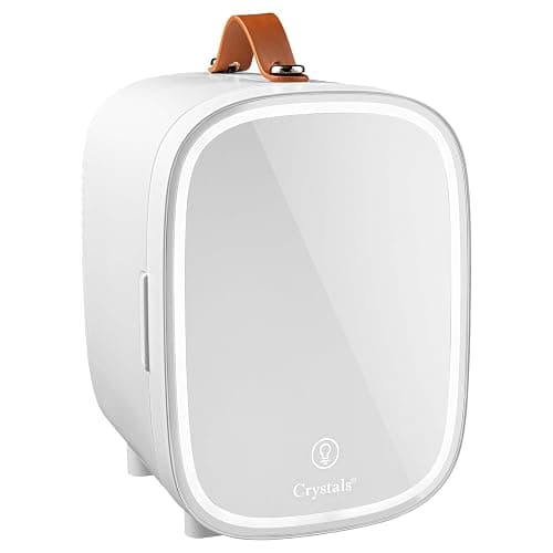 Crystals 4/10/15L Litre Mini Fridge, Table Top Small Fridge Cooler & Warmer for Car Bedrooms Desk Office, 12V DC - 220 AC, Mini Fridge for Bedrooms (LED Mirror [Design: 2] - WHITE, 4L Lights) - Image 1