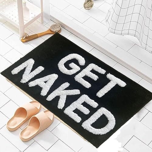Zeeinx Get Naked Bath Mat Cute Bathroom Rugs Non Slip Microfiber Bath Rugs Funny Bathroom Decor Machine Washable Black Bath mat for Tub and Shower,16”x24” - Image 1