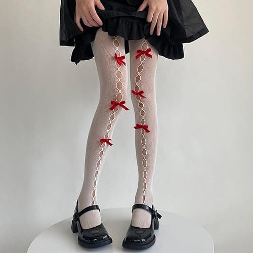 TUSFTAY Women Lolita Tights with Bows Cute Mesh Hallow Harajuku Stockings 80S 90S Female Girls Gothic Lace Stockings Leggings thumbnail 4
