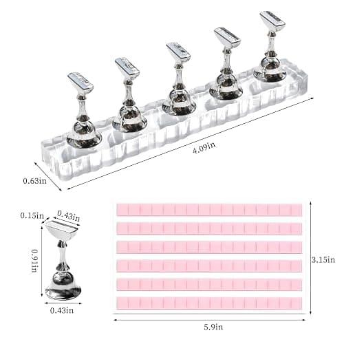 BQAN 2 Set Nail Holder for Painting Nails, Transparent Acrylic Nail Stand for Press on/Fake Nail Tips Training/Nails Display with 96 Pcs Reusable Adhesive Putty (Clear) thumbnail 3