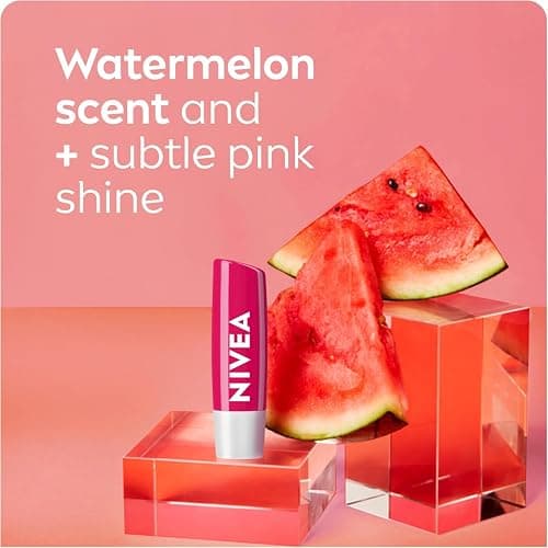 NIVEA Watermelon Shine Lip Balm, Tinted lip balm with shea butter & natural oils for 24hr moisture, Watermelon scent, Lip moisturizer for dry lips, (2 x 4.8g) thumbnail 4