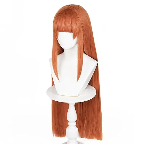 Ginger Orange 80cm 32" Long Straight Cosplay Wig Middle Parted Flat Bangs | Heat Resistant,High Temperature Synthetic Fiber, Halloween Party Wig,Dress Up Anime Show Wigs, Women Lady’s Wig thumbnail 6