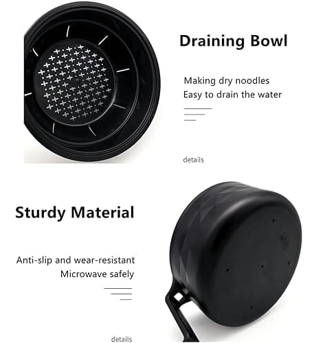 Layron Ramen Cooker Ramen Bowl Set with Chopsticks 33oz Microwave Noodle Bowl College Dorm Room Essentials for Girls for Boys Apartment Essentials-Black thumbnail 5