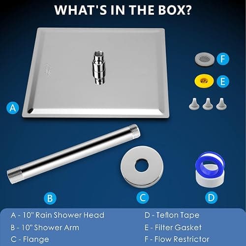 Voolan Rain Shower Head with Arm and Flange, High Flow Ceiling Rainfall Showerhead Made of All Metal Stainless Steel, Waterfall Full Body Coverage (10 Inch, Chrome) thumbnail 6