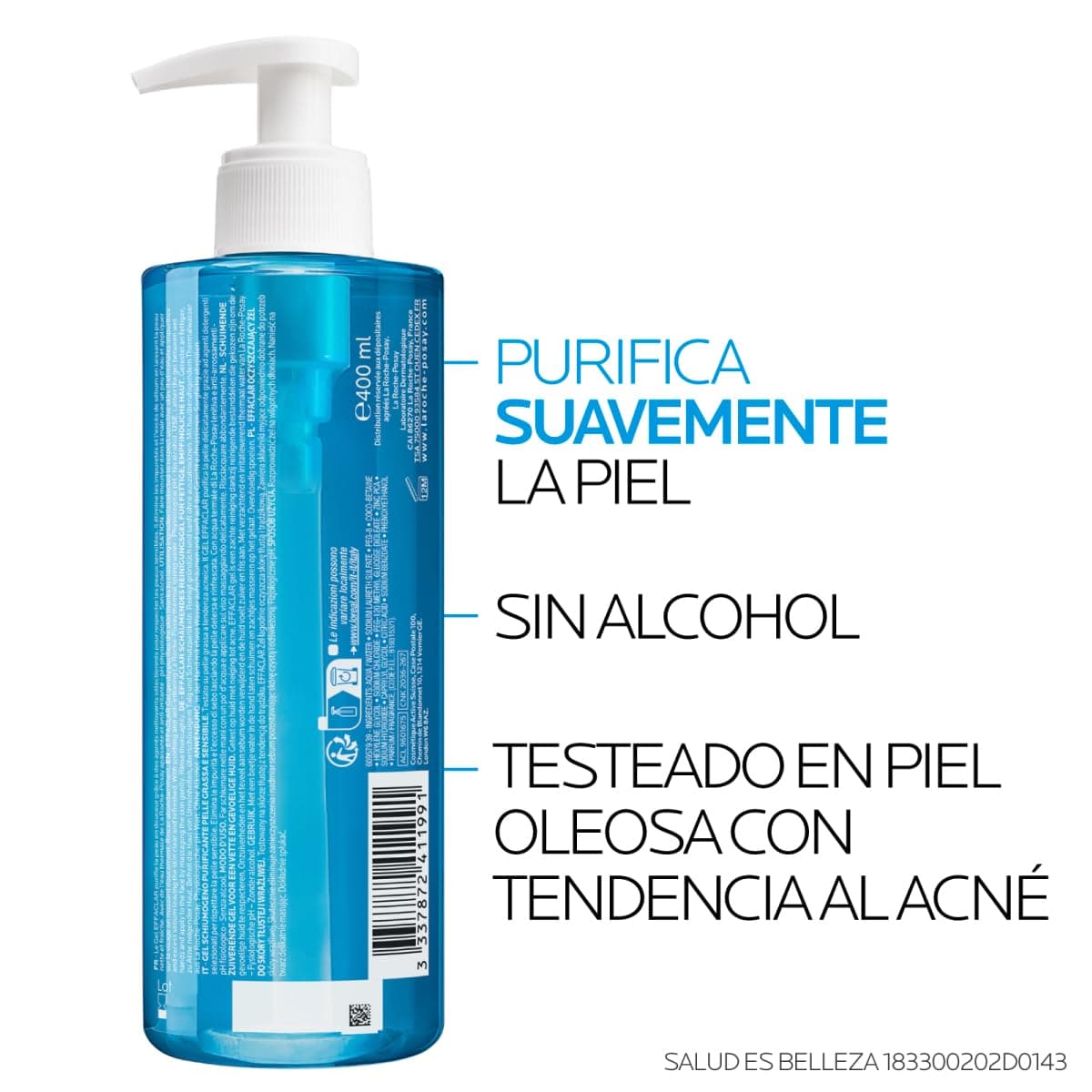 La Roche-Posay Effaclar, Gel Limpiador Facial Purificante para Piel Grasa y Sensible, Anti-imperfecciones y Anti-brillo, con Agua Termal y Zinc, 400 ml thumbnail 4