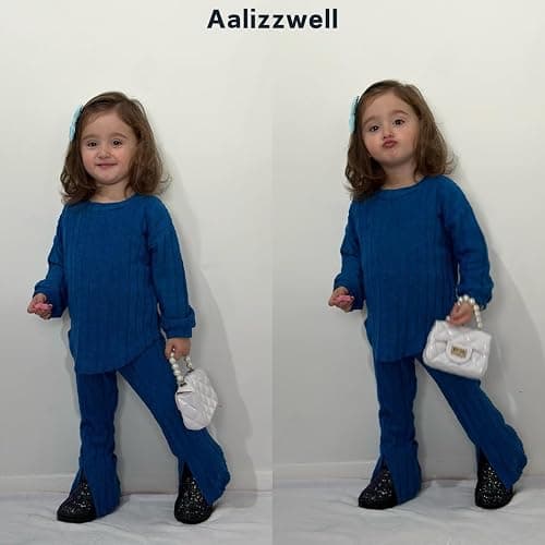 Aalizzwell Toddler Girl Flare Pants with Slit Outfit for 2T - 5T thumbnail 2