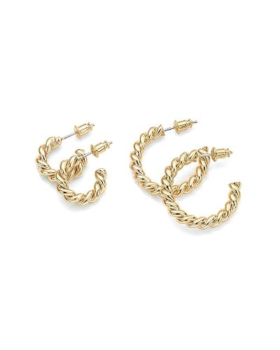 PAVOI 14K Gold Plated 925 Sterling Silver Twisted Rope Round Hoop Earrings in Rose Gold, White Gold and Yellow Gold thumbnail 3