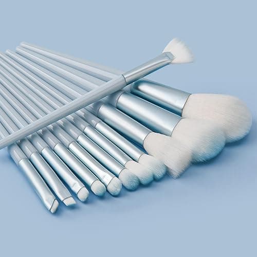 Glamberry Blue Makeup Brushes Set, Professional 12Pcs Makeup Brush Kit, Include Powder Contour Stippling Blending Concealers Blush Eye shadows Eyeliner Eyebrow Fan Brush Set - Image 1
