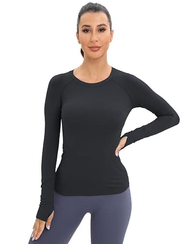 MathCat Workout Seamless Shirts for Women Long-Sleeved Yoga Running Breathable Thumb Holes Tops thumbnail 2