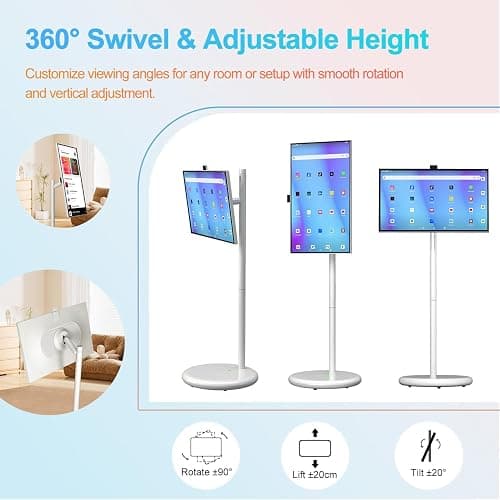 VLH 27 Inch Smart Portable TV, FHD Touch Screen Monitor on Wheels, Android 15, 6GB +128GB, Wireless Movable Display, EDLA-Certified, 13MP Camera, Speaker, 8 Hour Battery, HDMI, Voice Remote Control thumbnail 7