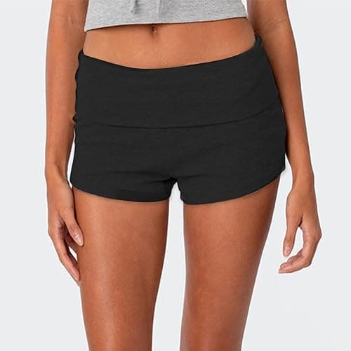 LYSINK Womens Fold Over Polka Dot Shorts Y2k Elastic Waist Low Rise Skinny Mini Micro Shorts Going Out Bottom thumbnail 2
