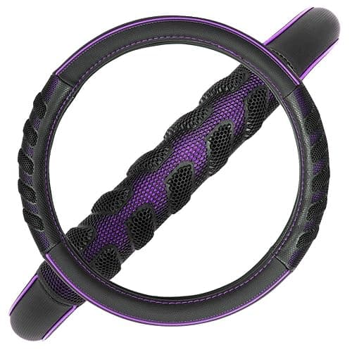 Flying Banner car Steering Wheel Cover Faux Leather Massage Universal fit 3D Honeycomb Hole Anti-Slip Sporty 15 Inches (Purple Black) thumbnail 4
