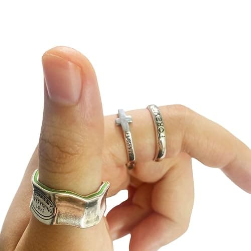 Ch.yishi Handmade Vintage 925 Sterling Silver Wide Band Rings for Women/Men,Adjustable Thumb Finger Ring thumbnail 4