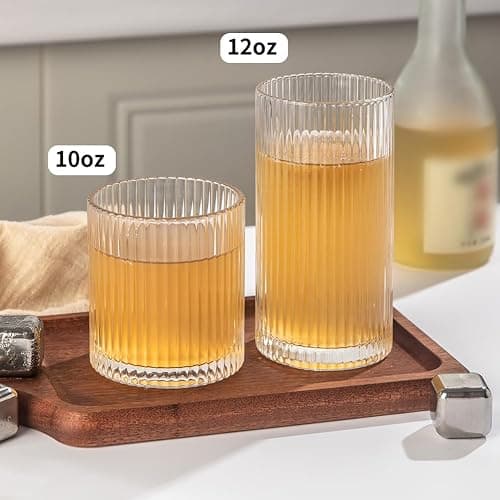 Lumkit Ribbed Drinking Glasses 6pcs, 12oz and 10oz Glassware, Tumbler Glasses Cup Set for Wedding, Party, Christmas Gift, Clear thumbnail 6