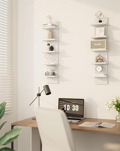 IBUYKE 5 Tier Wall Shelf Unit,White Vertical Shelf,Organizer Tall Tower Design Decorative Wall Mount Shelving for Home, Bedroom,Office Decor WBC009W-2 thumbnail 5