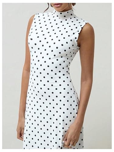 Milumia Women's Polka Dots Maxi Tank Dress Vintage Mock Neck Sleeveless Elegant Long Dresses thumbnail 4