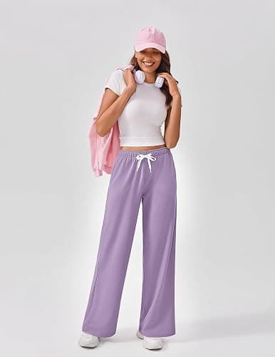 PINSPARK Wide Leg Sweat Pants for Womens High Waisted Baggy Sweatpants | 27''/29''/31'', Lightweight, Side Pockets, Elastic Drawstring, Comfort for Casual and Low-Impact Exercise Routine thumbnail 5