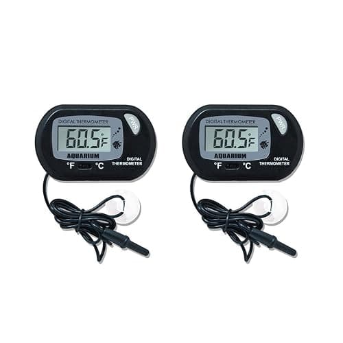 2 Pack Aquarium Thermometer, Digital Fish Tank Thermometer with Submersible Probe, Reptile Terrarium Thermometer with Large LCD Display and Suction Cup - Image 1