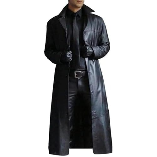 Maiyifu-GJ Mens Retro Faux Leather Trench Coat Full Length Steampunk Long Overcoat Vintage Open Front Cardigan Jacket - Image 1