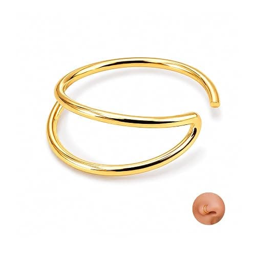 MyattaJewellery Double Nose Hoop 22G (0.6mm) 8mm – Sterling Silver Nose Ring, Double Hoop Piercing Effect, Adjustable Bendable Nostril Hoop, Hypoallergenic, Silver or Gold Plated – 1 Piece - Image 1