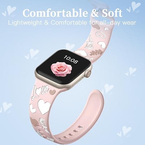 Witzon Cute Floral Band Compatible with Apple Watch Bands for Women 40mm 41mm 42mm 38mm 44mm 45mm 46mm 49mm, Engraved Flower Soft Silicone Dressy Strap for iWatch Series 11 10 9 8 7 6 5 4 SE 3 2 1 thumbnail 3