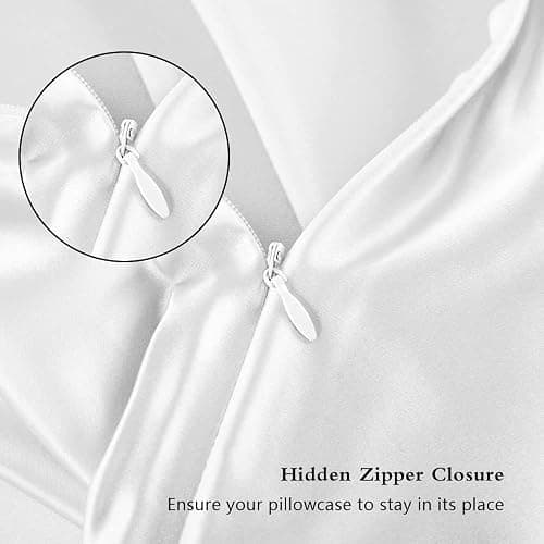 Silk Pillowcase for Hair and Skin, Mulberry Silk Pillow Cases Standard Size, Anti Acne Cooling Sleep Both Sides Natural Silk Satin Pillow Case Covers with Hidden Zipper, Gifts for Women Men, White thumbnail 3