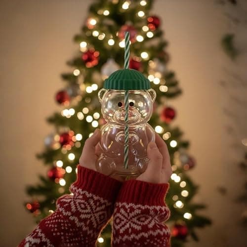 2025 New Bear Straw Cup, Cute Bears Glass Cup with Straw, 20oz Reusable Glass Tumbler with Lid for Iced Coffee, Milk Tea, and Cocktails, Dishwasher Safe (green) thumbnail 5