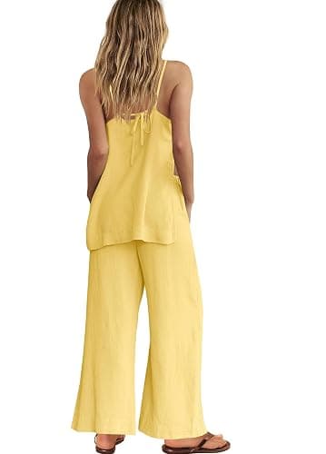 Yanekop Linen Sets for Women 2 Piece Pants Summer Outfits Matching Lounge Sets Spaghetti Strap Tank Top Pants Sets thumbnail 4