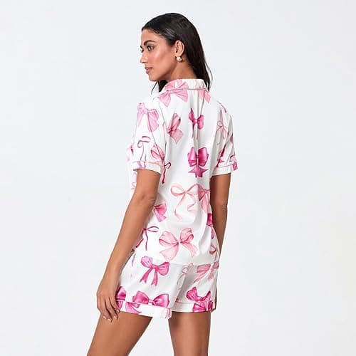 Yiulangde Cowboys Boot Pajamas for Women Y2k 2 Piece Heart Bow Preppy Pjs Coquette Short Sleeve Shirts Matching Pj Shorts Set thumbnail 7