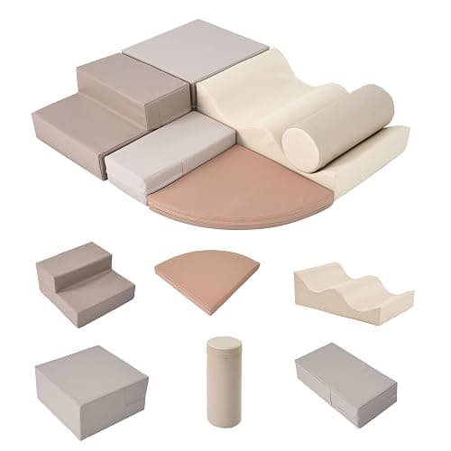 Merax Climbing Toys for Toddlers, Soft Climb and Crawl Playset Indoor Baby Soft Foam Blocks for Climbing, Crawling, 6-Piece - Cappuccino - Image 1