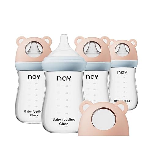 yanyoyo Natural Glass Baby Bottle for Breastfeeding Babies, 8oz Anti-Colic Baby Bottle with Natural Response Nipple(M), Clear, Wide Neck, 4 Pack, 3 Months+ - Image 1