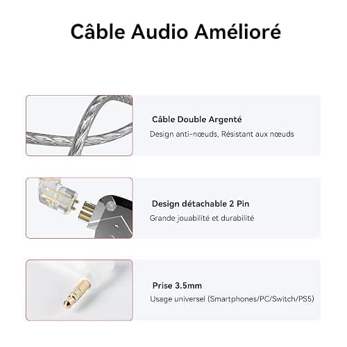 Yinyoo KZ ZS10 Pro IEM 1DD 4BA Ecouteurs Gaming Hybrides Écouteurs Filaires pour Musiciens in Ear Monitors avec Câble Détachable 2 Broches Jack 3,5mm Coque Métallique thumbnail 6
