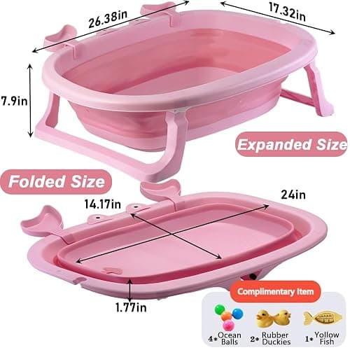 Dog Bath Tub with Dog Toys Pet Bathtub, Portable Puppy Bathtub for Easy Baths and Easy Storage, Dog Bath Tubs for Small Medium Pets-Foldable Pet Shower Tub with Drainage Hole, 26.5 x 17.2 x 7.8In,Pink thumbnail 2