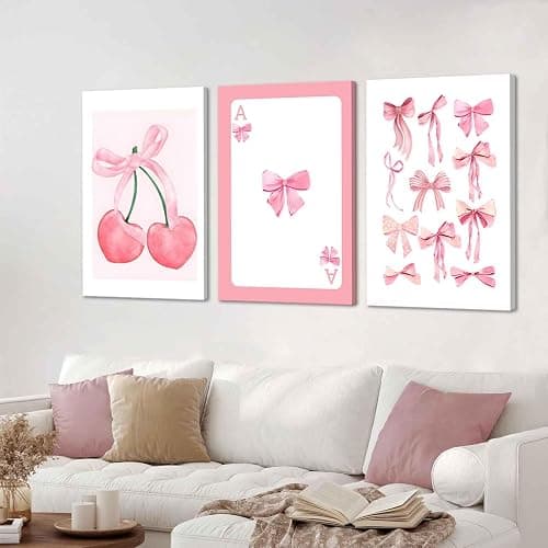 3Pcs Trendy Pink Bows Canvas Wall Art Preppy Watercolor Bows Wall Decor Pictures Girly Coquette Room Decor Aesthetic Posters Prints for College Apartment Bedroom Decoration 16x24in thumbnail 6
