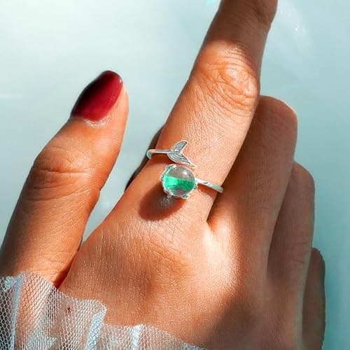 GRAEEN Mermaid Mako Moon Ring Adjustable Sliver Jewelry Rings for Women thumbnail 4