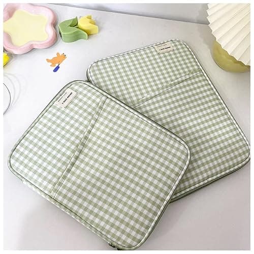 Tooe Gingham Puffy Laptop Sleeve 11-13 Inch Y2K Coquette Carrying Laptop Bag Fairycore Cover Pouch Sleeve Computer Liner Bag (11 inch,Green) thumbnail 3
