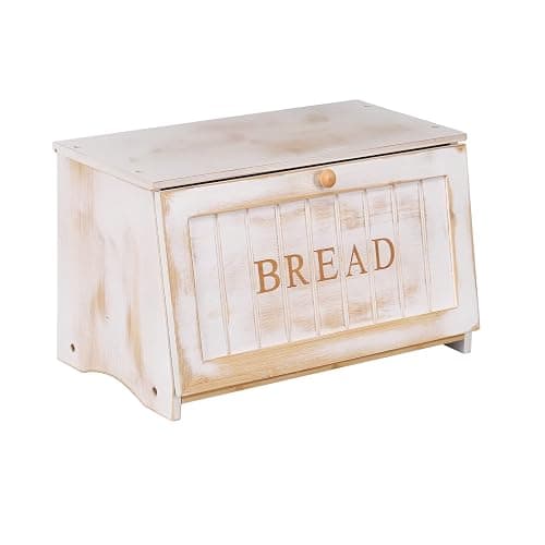HOMEKOKO Vintage Large Wood Bread Box for Kitchen Counter, Retro Design Single Layer Bamboo Large Capacity Food Storage Bin (White) - Image 1