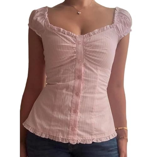 Women Y2k Fairy Coquette Babydoll Shirt Short Sleeve Polka Dot Peplum Baby Tee Blouses Summer Going Out Crop Tops - Image 1