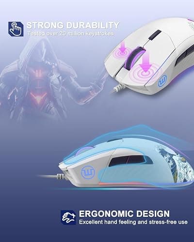 COSTOM Womier G705 USB Wired Gaming Mouse for PC Computer Windows Mac Laptop, Lightweight Silent RGB Backlit Mouse with Adjustable 12000DPI/7 Programmable Side Buttons,White Kanagawa Theme thumbnail 4