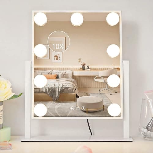 NUSVAN Vanity Mirror with Lights, Makeup Mirror with Lights,3 Color Lighting Modes Detachable 10X Magnification Mirror Touch Control,360°Rotation, White. thumbnail 8