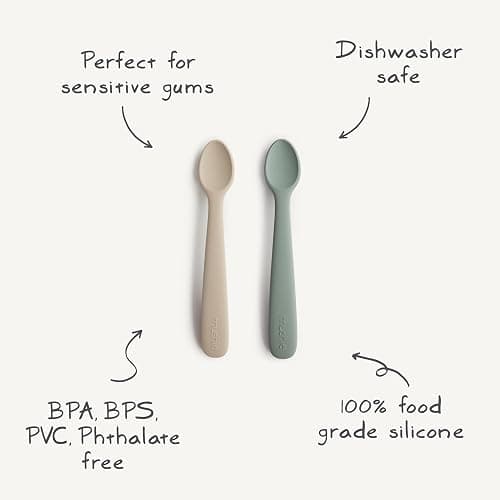 mushie Silicone Baby Feeding Spoons | 2 Pack (Stone/Cloudy Mauve) - (Dried Thyme/Natural) thumbnail 8