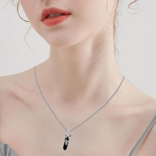 Viking Gothic Animals Necklace Sterling Silver Raven/Phoenix/Dragon/Axolotl/Spider/Bat Pendant Black Crystal Necklace Goth Jewelry Gifts for Father Men Women thumbnail 3