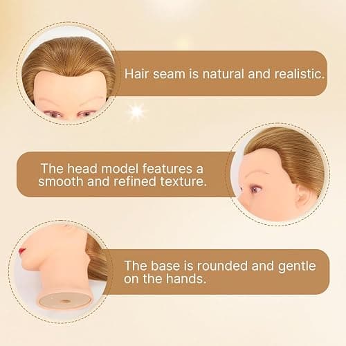 Mannequin Head with 80% Human Hair Face Mannequin Head for Hair styling Practice - Curling, Braiding, Cutting Multiple Hair Colors with Table Clamp Stand for Kids and Professionals 28inch thumbnail 4