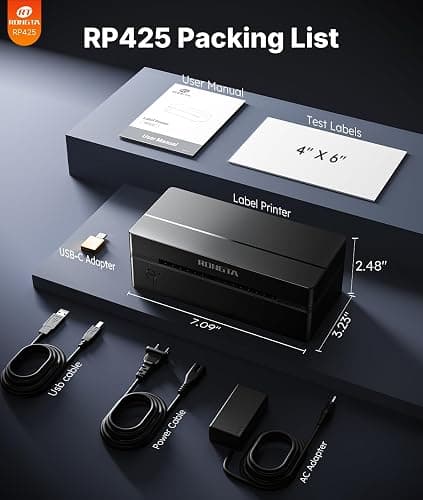 Rongta Bluetooth Shipping Label Printer, Wireless 4x6 Thermal Label Printer for Shipping Packages, Support Android, iPhone, Widely Used for Amazon, Shopify, Etsy, UPS, Black thumbnail 7
