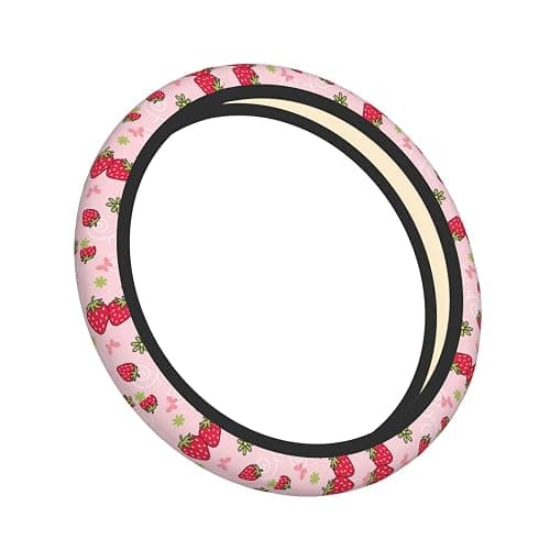 Pink Strawberry Steering Wheel Cover for Women, Universal Auto Steering Wheel 14-15 Inch Car Interior Accessories with 2PCS Car Coasters, Suitable for Men and Women thumbnail 5