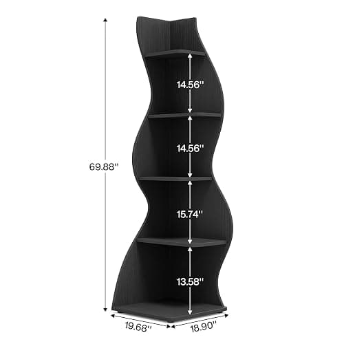 Tribesigns Corner Shelf, Modern 5-Tier Wall Corner Bookshelf, Stylish Corner Small Bookcase Storage Rack Plant Stand with Unique Shape for Living Room, Home Office, (1PC, Black) thumbnail 3