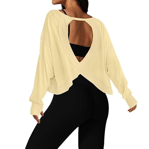 UNIANKIYA Open Back Workout Tops for Women Long Sleeve Cropped Athletic Clothes Gym Running Yoga Low Impact Sports T Shirts - Image 1