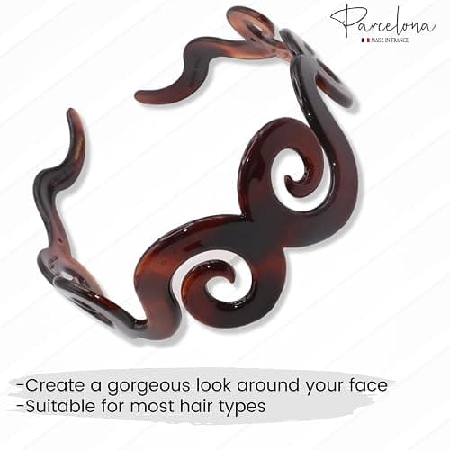 Parcelona French Swirls Wide 1.5" Tortoise Shell Celluloid Acetate Flexible No Slip Sturdy and Durable Hair Clips Hair Headband for Women and Girls, Made in France thumbnail 4