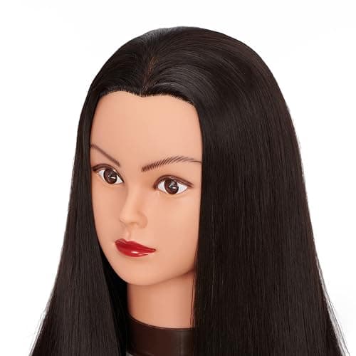 Hairingrid 26"-28" Mannequin Head Hair Styling Training Head Manikin Cosmetology Doll Head Synthetic Fiber Hair and Free Clamp Holder (Black-) thumbnail 3